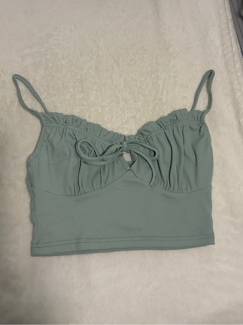 SHEIN Sage Green Ribbed Tie Front Cropped Cami